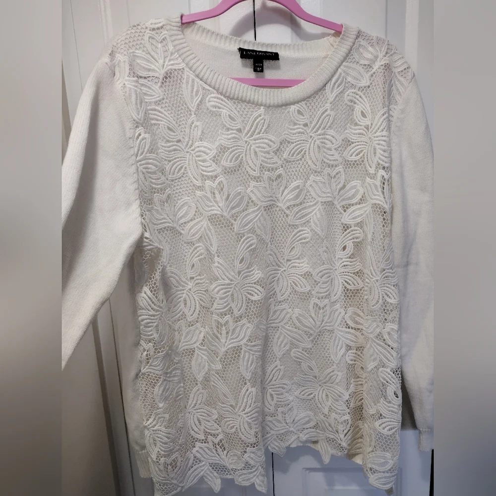 Lane Bryant Pullover Ivory White Lace Floral Overlay 18/20